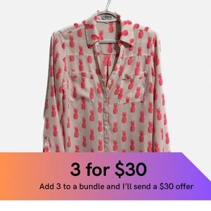 ❤️ Express semi-sheer crepe portofino shirt, with neon pineapples.